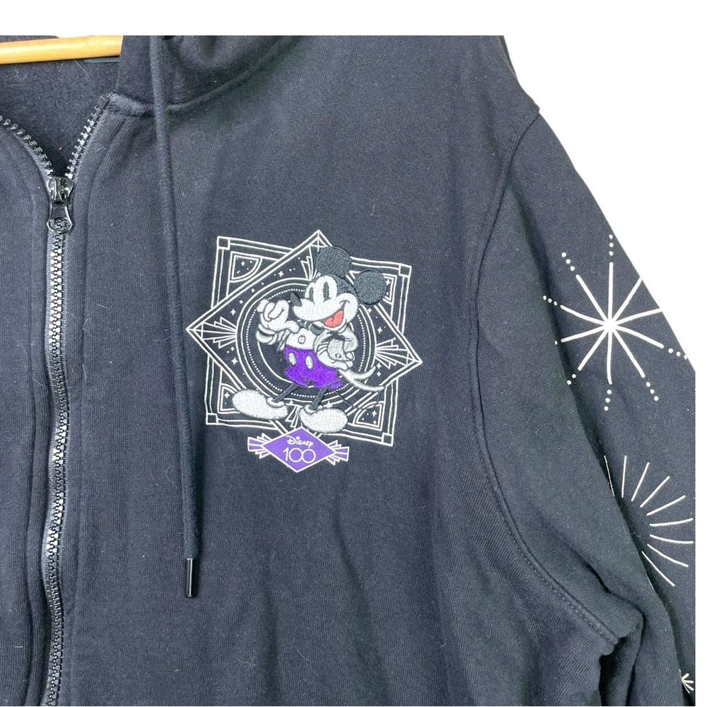 Disney World Hoodie 1X 100th Anniversary Mickey & Friends Black Zip Up Embroided - Picture 3 of 11